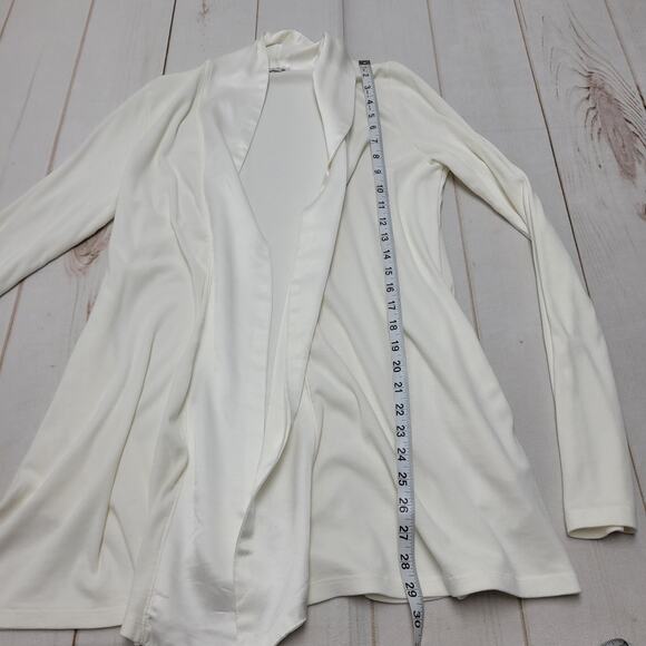 Pj Harlow Shelby ribbed knit satin front open cardigan waterfall cream - Picture 3 of 7